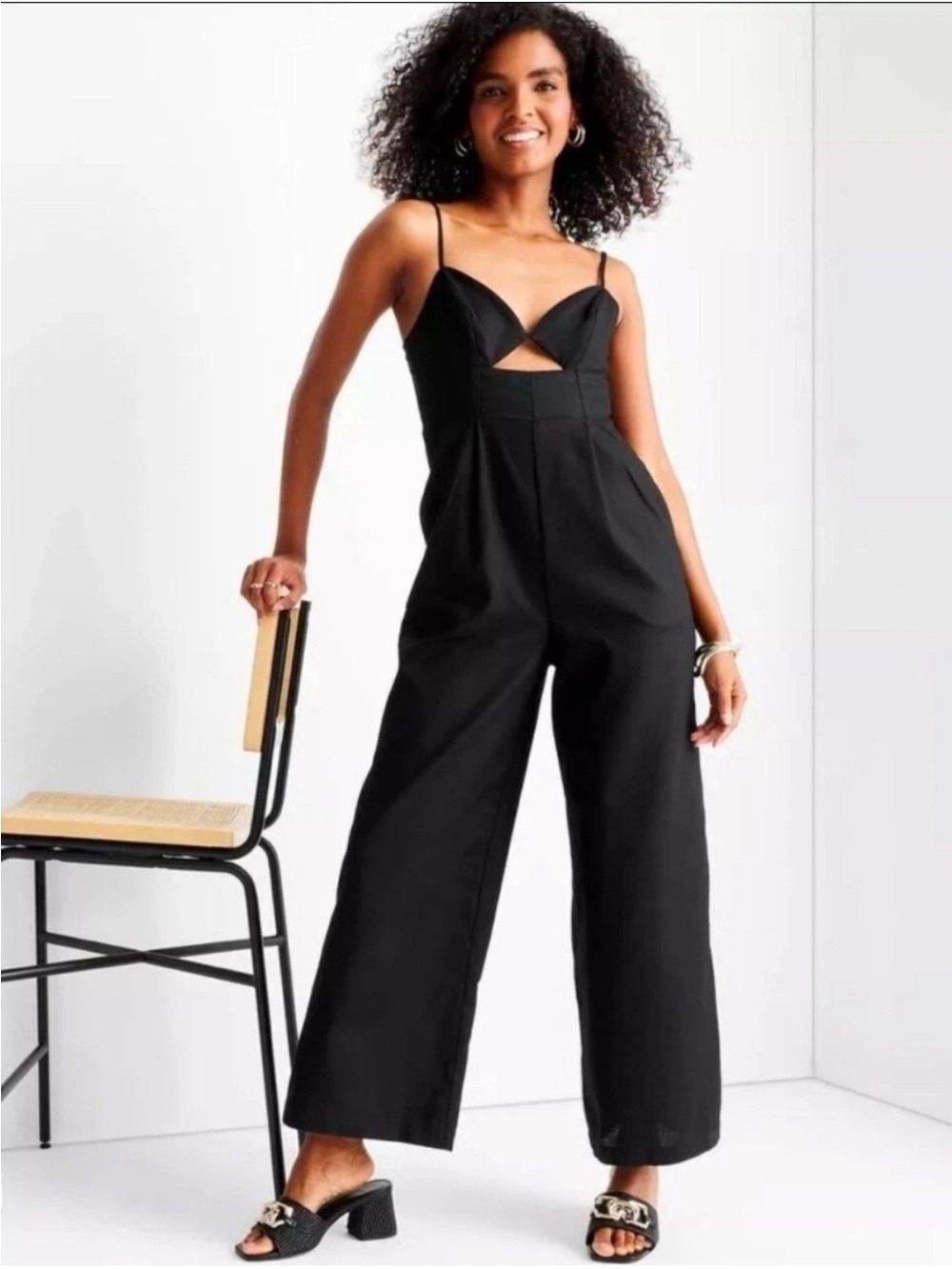 Sleek Black Wide-Leg Cutout Jumpsuit